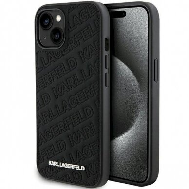 Originalus Karl Lagerfeld Dėklas Quilted K Pattern dėklas skirtas iPhone 15 Plus / 14 Plus - Juodas