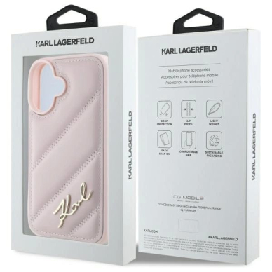 Dėklas Karl Lagerfeld Quilted Signature iPhone 16  - Rožinis 7