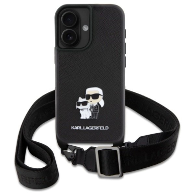 Dėklas Karl Lagerfeld Saffiano KarlChoupette Metal Pin CBDY Strap iPhone 16  - Juodas 1