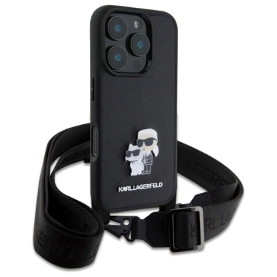 Dėklas Karl Lagerfeld Saffiano KarlChoupette Metal Pin CBDY Strap iPhone 16 Pro  - Juodas 2