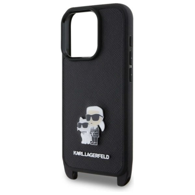 Dėklas Karl Lagerfeld Saffiano KarlChoupette Metal Pin CBDY Strap iPhone 16 Pro  - Juodas 3