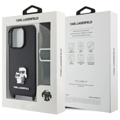 Dėklas Karl Lagerfeld Saffiano KarlChoupette Metal Pin CBDY Strap iPhone 16 Pro  - Juodas 5