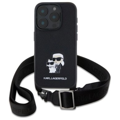 Dėklas Karl Lagerfeld Saffiano KarlChoupette Metal Pin CBDY Strap iPhone 16 Pro Max  - Juodas 1