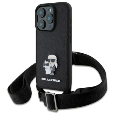 Dėklas Karl Lagerfeld Saffiano KarlChoupette Metal Pin CBDY Strap iPhone 16 Pro Max  - Juodas