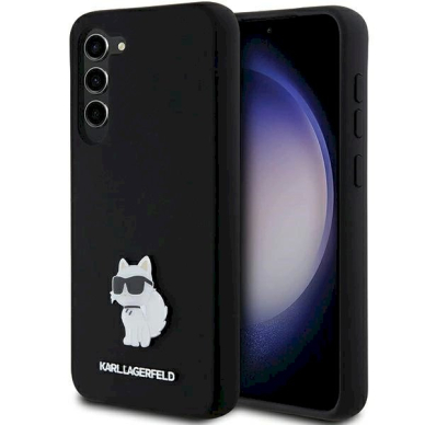 Originalus Karl Lagerfeld Dėklas Silicone Choupette Metal PinSamsung Galaxy S23+ - Juodas