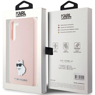 Originalus Karl Lagerfeld Dėklas Silicone Choupette Metal PinSamsung Galaxy S23 - Rožinis 7