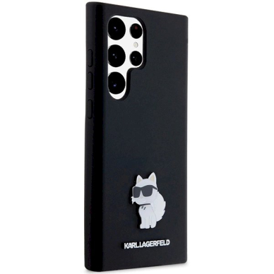 Originalus Karl Lagerfeld Dėklas Silicone Choupette Metal PinSamsung Galaxy S23 Ultra - Juodas 3