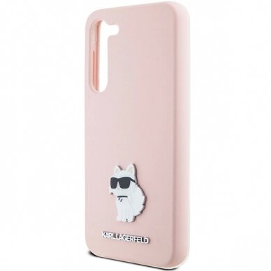 Karl Lagerfeld Silicone Choupette Metal Pin dėklas Samsung Galaxy S24 - Rožinis 5