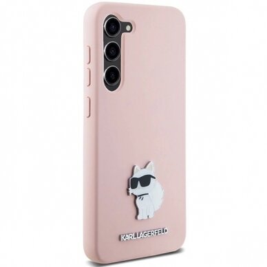 Karl Lagerfeld Silicone Choupette Metal Pin dėklas Samsung Galaxy S24+ - Rožinis 3