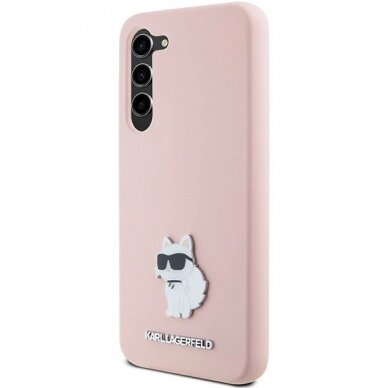 Karl Lagerfeld Silicone Choupette Metal Pin dėklas Samsung Galaxy S24 - Rožinis 1