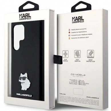 Karl Lagerfeld Silicone Choupette Metal Pin dėklas Samsung Galaxy S24 Ultra - Juodas 7