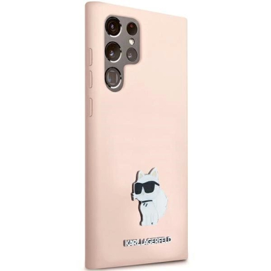 Karl Lagerfeld Silicone Choupette Metal Pin dėklas Samsung Galaxy S24 Ultra - Rožinis 3