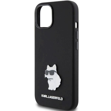 Karl Lagerfeld Silicone Choupette Metal Pin dėklas skirtas iPhone 15 Plus / 14 Plus - Juodas 5