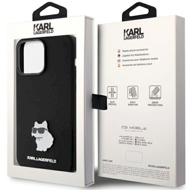 Karl Lagerfeld Silicone Choupette Metal Pin dėklas skirtas iPhone 15 Pro - Juodas 7