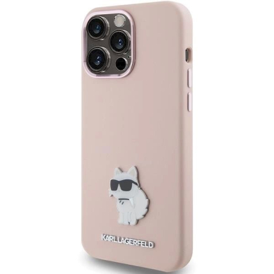 Karl Lagerfeld Silicone Choupette Metal Pin dėklas skirtas iPhone 15 Pro - Rožinis 1