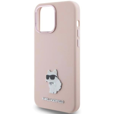 Karl Lagerfeld Silicone Choupette Metal Pin dėklas skirtas iPhone 15 Pro - Rožinis 5