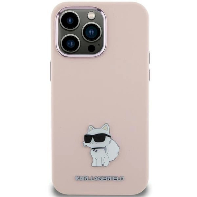 Karl Lagerfeld Silicone Choupette Metal Pin dėklas skirtas iPhone 15 - Rožinis