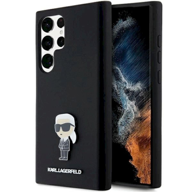 Originalus Karl Lagerfeld Dėklas Silicone Ikonik Metal PinSamsung Galaxy S23 Ultra - Juodas