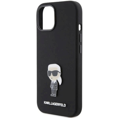 Karl Lagerfeld Silicone Ikonik Metal Pin dėklas skirtas iPhone 15 Plus / 14 Plus - Juodas 5