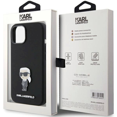 Karl Lagerfeld Silicone Ikonik Metal Pin dėklas skirtas iPhone 15 Plus / 14 Plus - Juodas 7