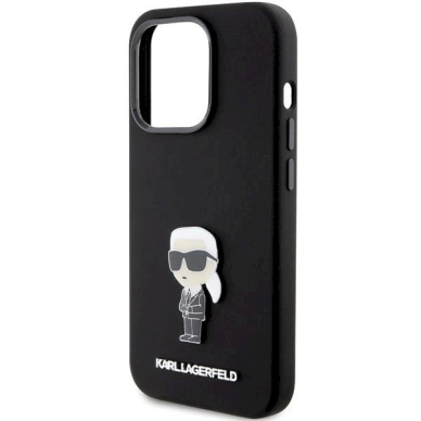 Karl Lagerfeld Silicone Ikonik Metal Pin dėklas skirtas iPhone 15 Pro - Juodas 5