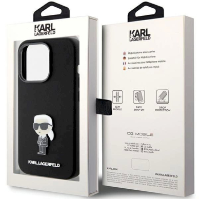 Karl Lagerfeld Silicone Ikonik Metal Pin dėklas skirtas iPhone 15 Pro - Juodas 7