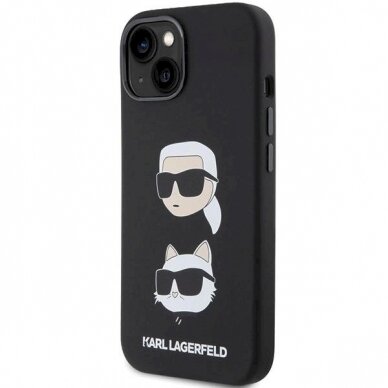 Karl Lagerfeld Silicone Karl&amp;Choupette Head dėklas skirtas iPhone 15 - Juodas 1