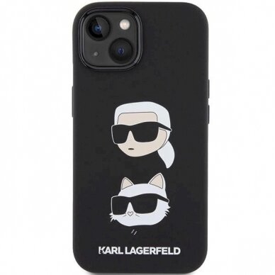 Karl Lagerfeld Silicone Karl&amp;Choupette Head dėklas skirtas iPhone 15 - Juodas 2