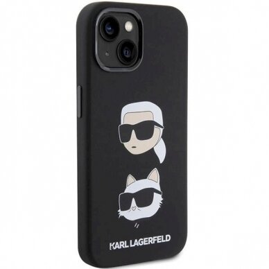 Karl Lagerfeld Silicone Karl&amp;Choupette Head dėklas skirtas iPhone 15 - Juodas 3