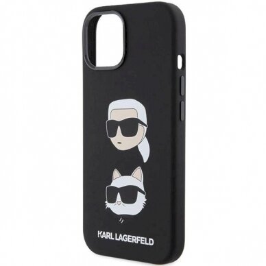 Karl Lagerfeld Silicone Karl&amp;Choupette Head dėklas skirtas iPhone 15 - Juodas 5