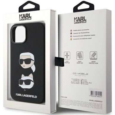 Karl Lagerfeld Silicone Karl&amp;Choupette Head dėklas skirtas iPhone 15 - Juodas 7