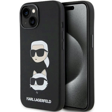 Originalus Karl Lagerfeld Dėklas Silicone KarlChoupette Head dėklas skirtas iPhone 15 Plus / 14 Plus - Juodas