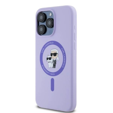 Karl Lagerfeld Silicone Karl&amp;Choupette Heads Ring MagSafe Dėklas iPhone 15 Pro Max - violetinis 1