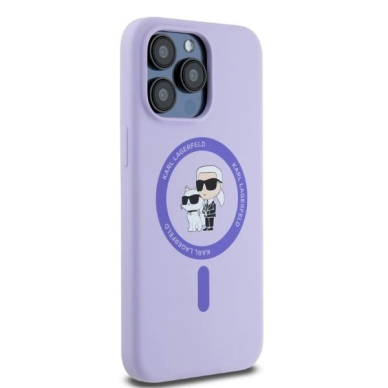 Karl Lagerfeld Silicone Karl&amp;Choupette Heads Ring MagSafe Dėklas iPhone 15 Pro Max - violetinis 3