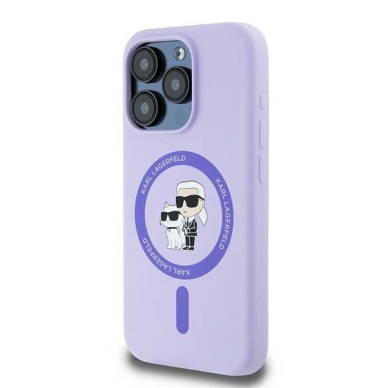 Karl Lagerfeld Silicone Karl&amp;Choupette Heads Ring MagSafe Dėklas iPhone 15 Pro - violetinis 1