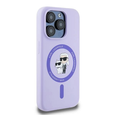 Karl Lagerfeld Silicone Karl&amp;Choupette Heads Ring MagSafe Dėklas iPhone 15 Pro - violetinis 3