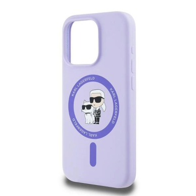 Karl Lagerfeld Silicone Karl&amp;Choupette Heads Ring MagSafe Dėklas iPhone 15 Pro - violetinis 5