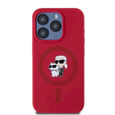 Karl Lagerfeld Silicone Karl&amp;Choupette Heads Ring MagSafe Dėklas iPhone 15 Pro - Red 2