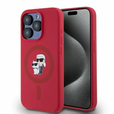 Karl Lagerfeld Silicone Karl&amp;Choupette Heads Ring MagSafe Dėklas iPhone 15 Pro - Red