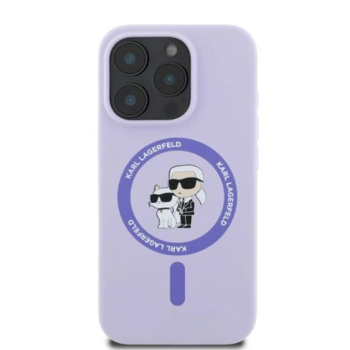 Karl Lagerfeld Silicone Karl&amp;Choupette Heads Ring MagSafe Dėklas iPhone 16 Pro - violetinis 1