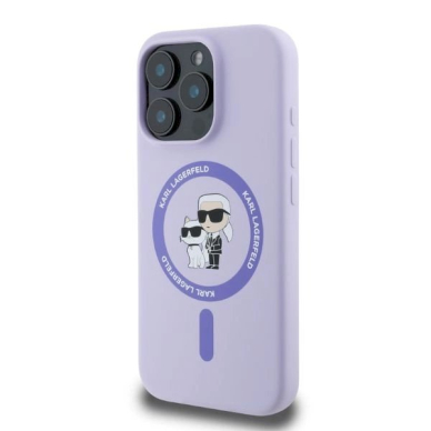 Karl Lagerfeld Silicone Karl&amp;Choupette Heads Ring MagSafe Dėklas iPhone 16 Pro - violetinis 2