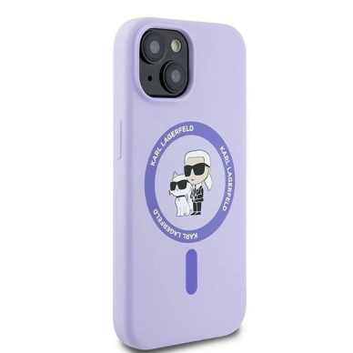 Karl Lagerfeld Silicone Karl&amp;Choupette Heads Ring MagSafe iPhone 15 Case - violetinis 3