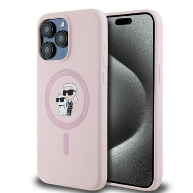 Karl Lagerfeld Silicone Karl Choupette Ring MagSafe dėklas iPhone 15 Pro Max - Rožinis