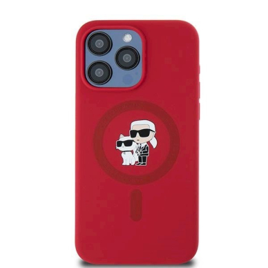 Karl Lagerfeld Silicone Karl Choupette Ring MagSafe dėklas iPhone 15 Pro Max - Raudonas 2