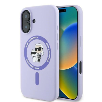 Dėklas Karl Lagerfeld Silicone KarlChoupette Ring MagSafe iPhone 16  - Violetinis