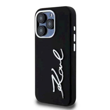 Karl Lagerfeld Silicone Metal Script Logo dėklas iPhone 15 Pro - Juodas 1