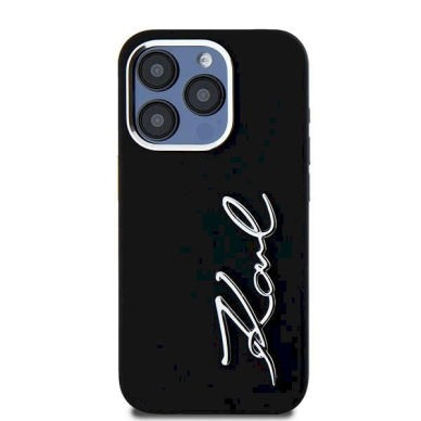 Karl Lagerfeld Silicone Metal Script Logo dėklas iPhone 15 Pro - Juodas 2