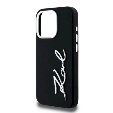 Karl Lagerfeld Silicone Metal Script Logo dėklas iPhone 15 Pro - Juodas 5