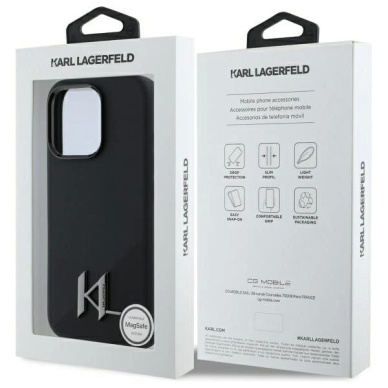 Dėklas Karl Lagerfeld Silicone Shadow Metal Initial MagSafe  iPhone 16 Pro Max - Juodas 7