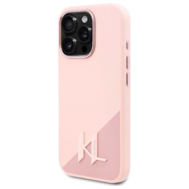 Dėklas Karl Lagerfeld Silicone Shadow Metal Initial MagSafe  iPhone 16 Pro Max - Rožinis 1